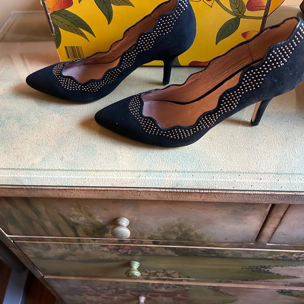 Black suede evening shoes